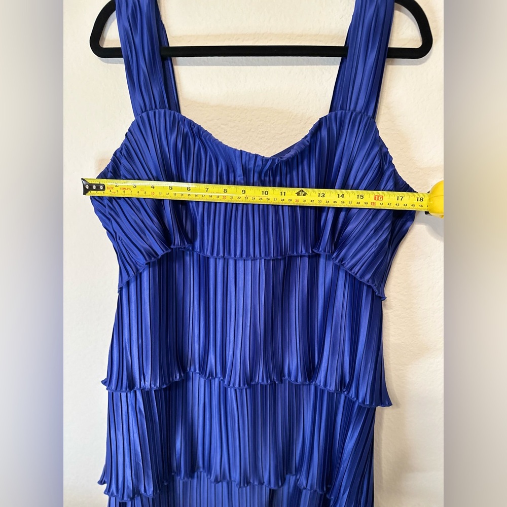 DKNY Berry Blue ๐ Plisse Tiered Satin Dress Size 16 - Picture 8 of 12